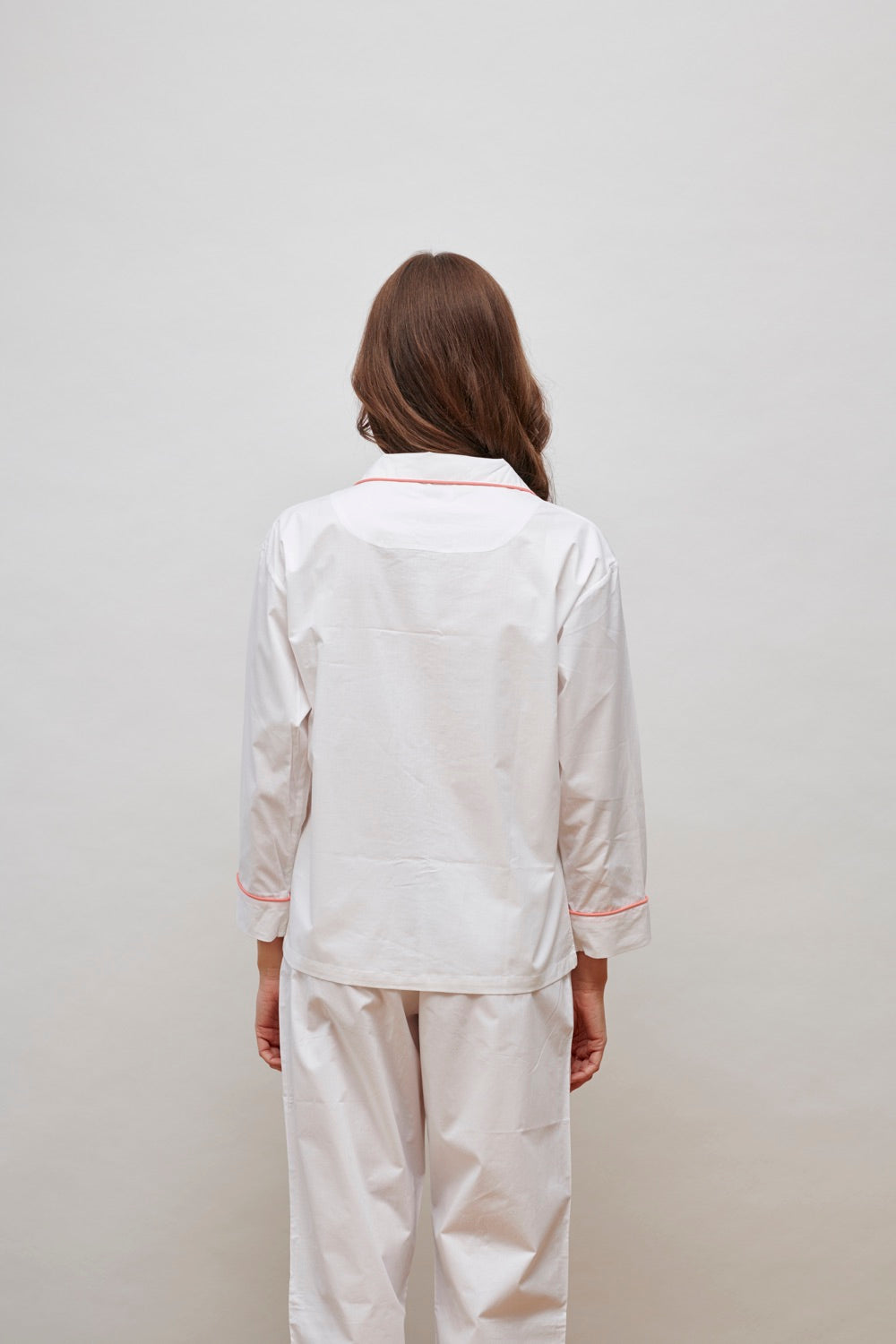 white with Coral piping