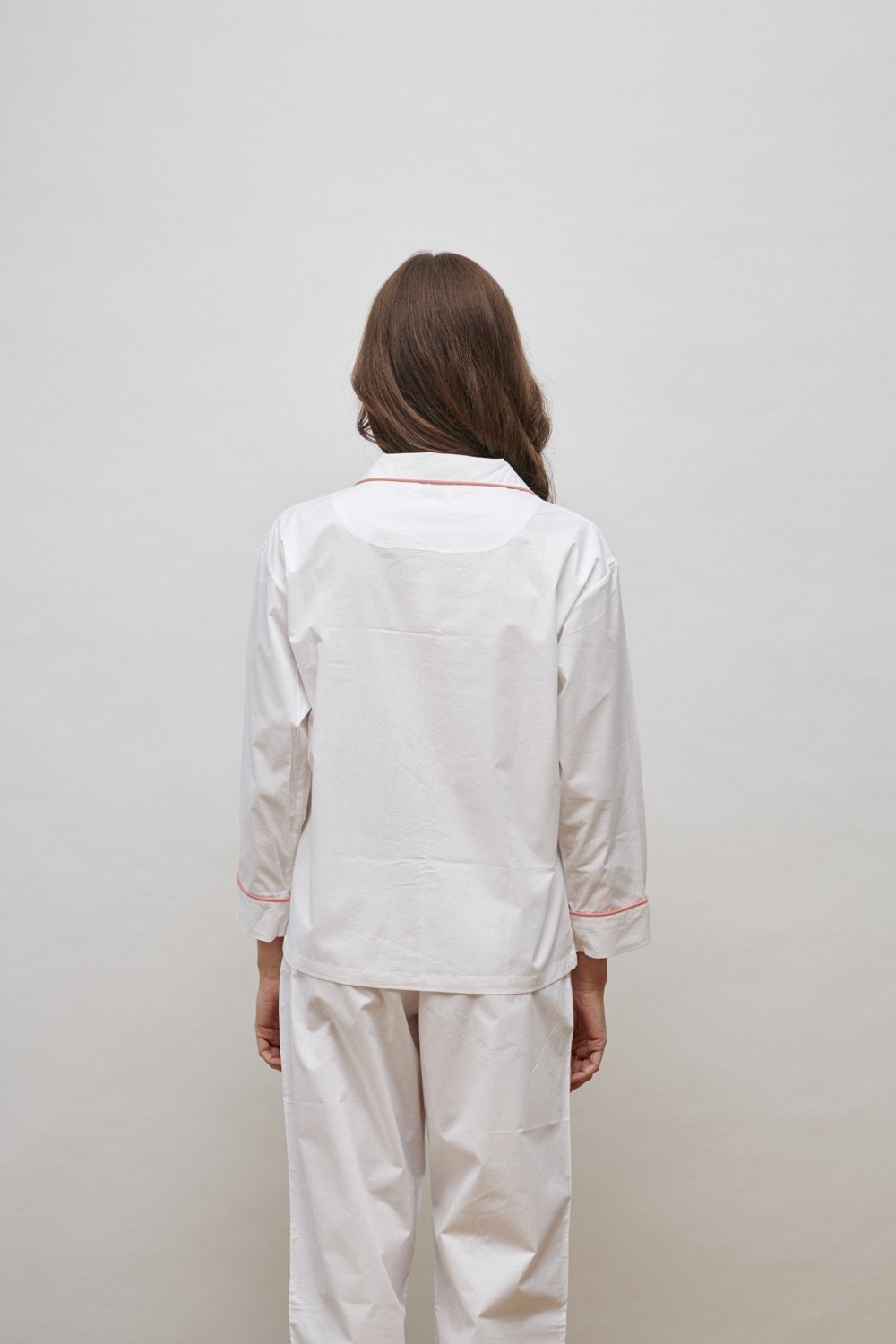 white with Coral piping