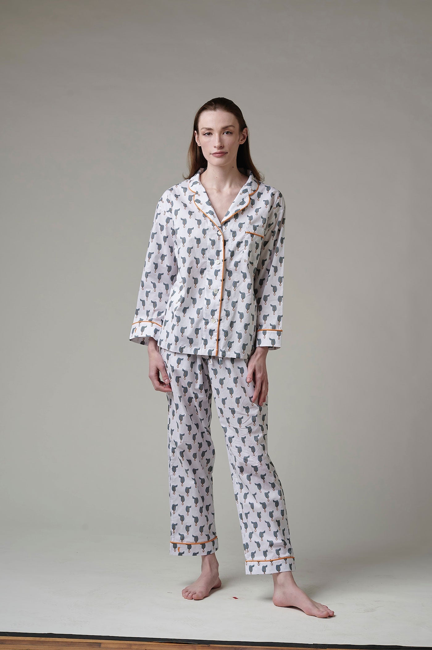 Lorient Block Print Long Pajama Set - Saddles