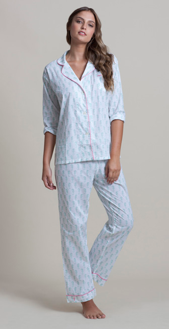 Lorient Block Print Long Pajama Set - Sale
